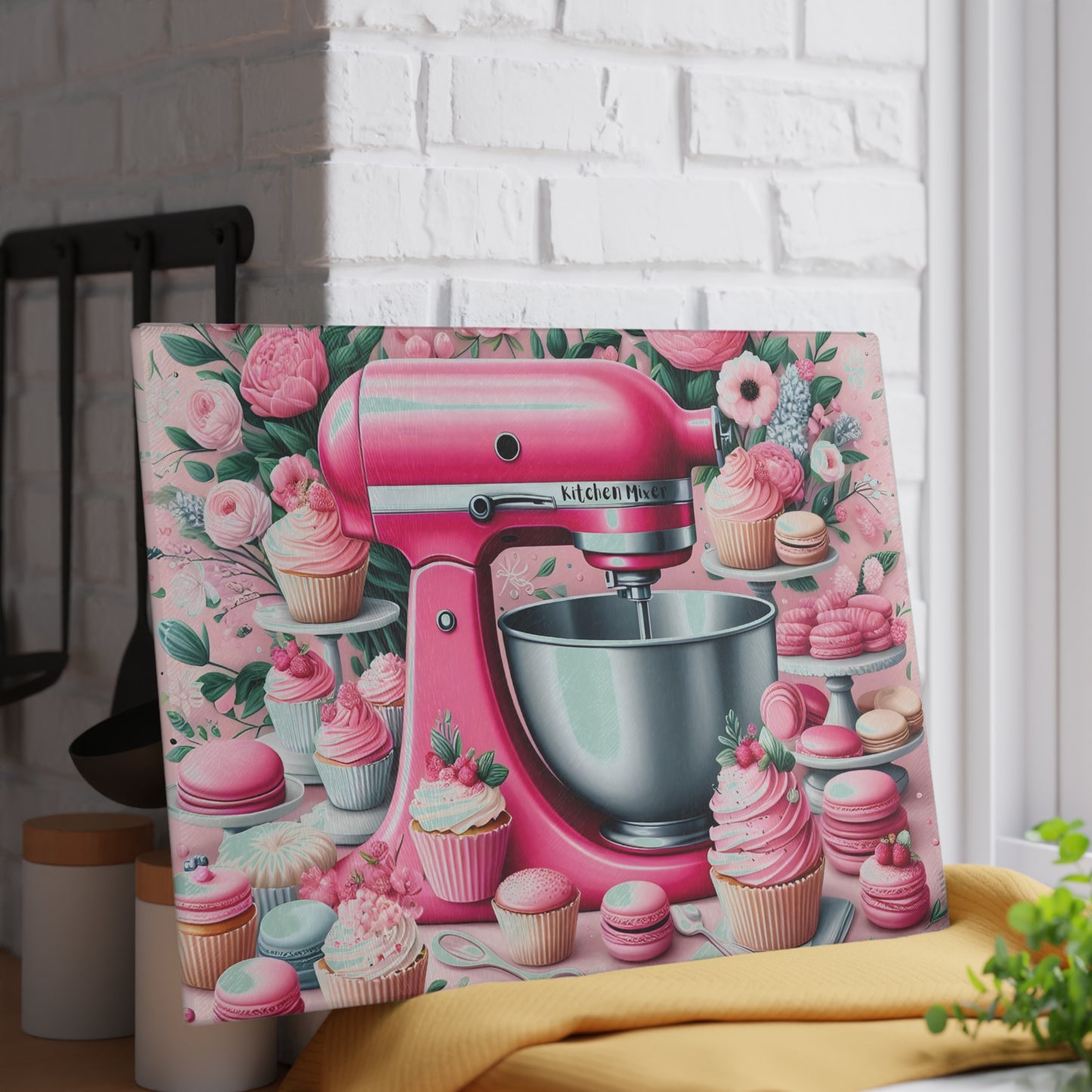 🌸💖 Pink Kitchen Mixer Cutting Board – Whimsical Baking Charm for Your Kitchen 🍰✨
