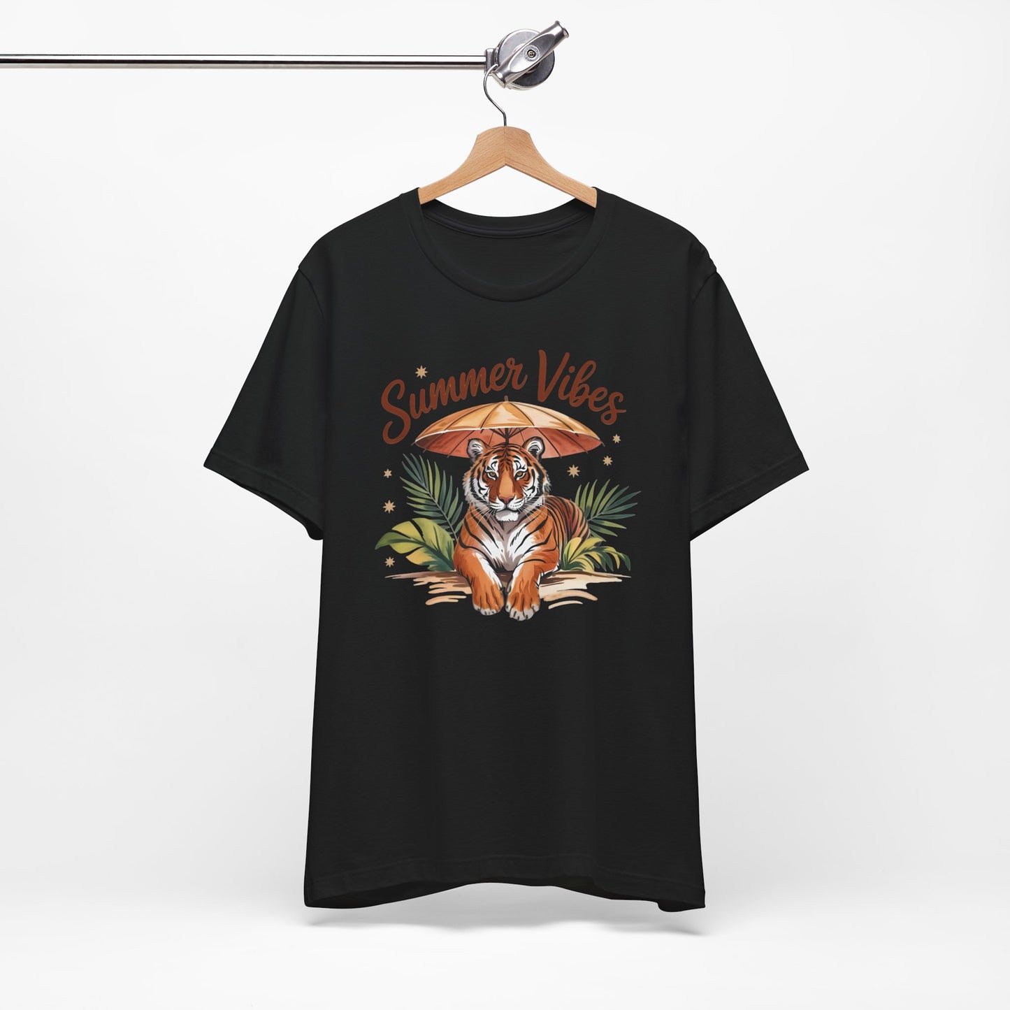 Camiseta Summer Vibes Tiger – Gráfico de palmeras de la selva con paraguas | Múltiples opciones de color