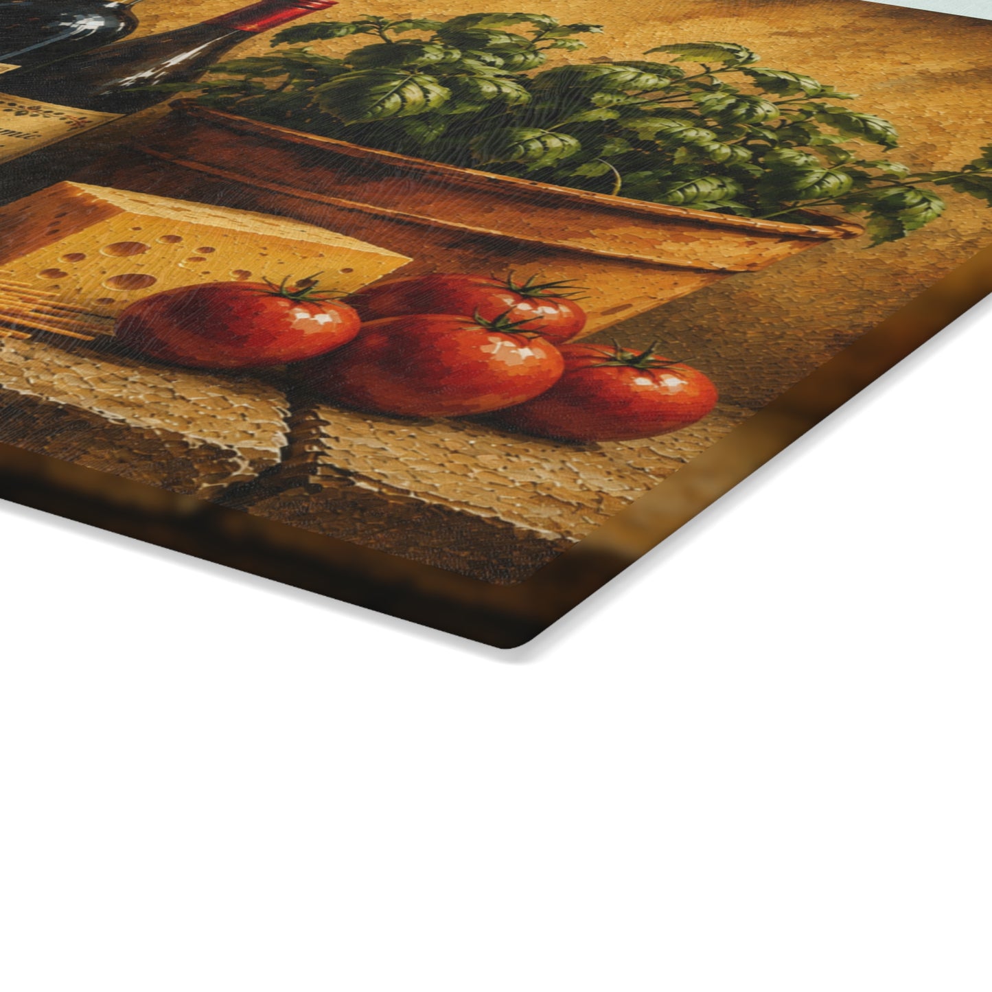 Tuscan Italian Kitchen Glass Cutting Board – Olive Oil, Red Wine, Balsamic Vinegar, Basil & Tomato Decor