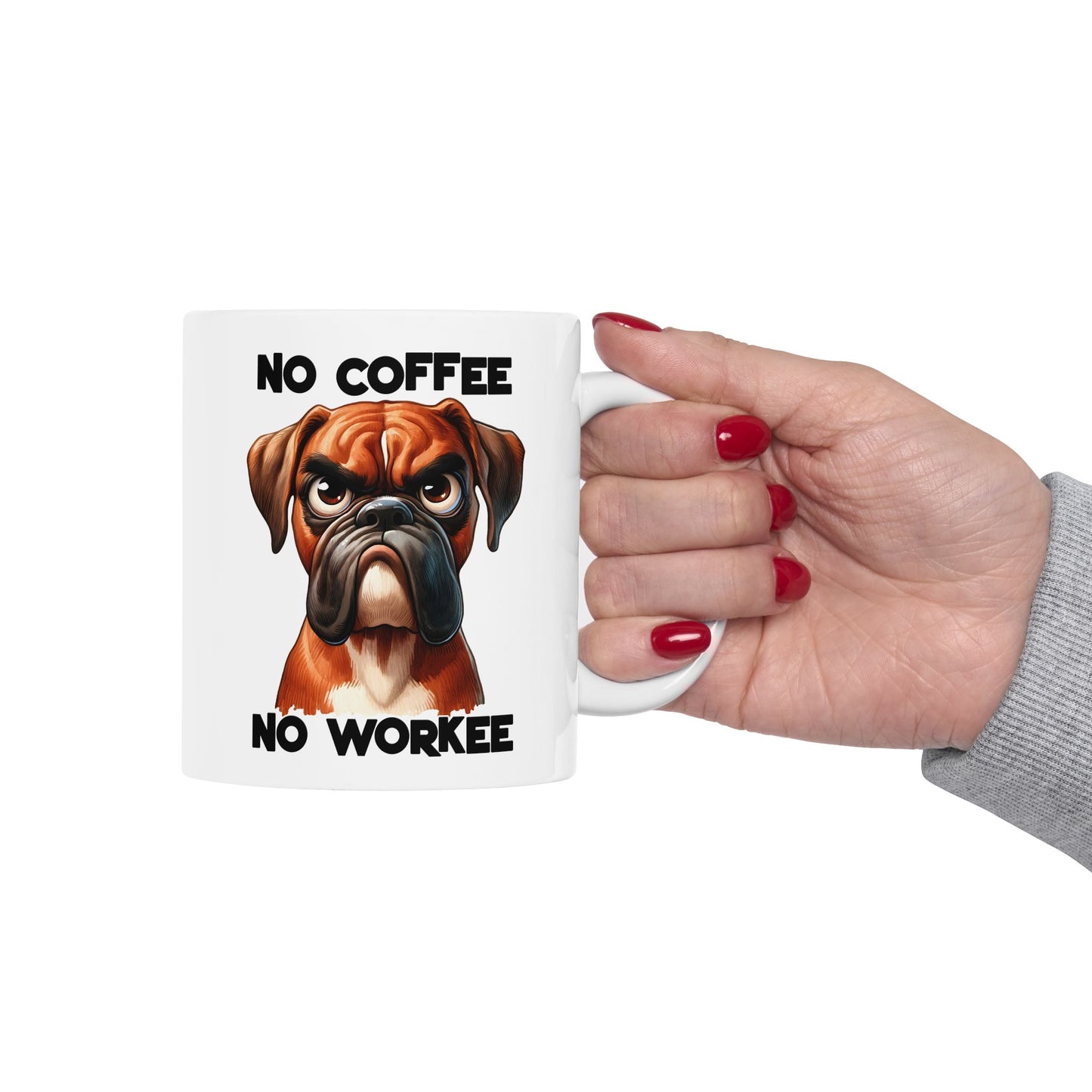🐶 Sin café, no hay trabajo – Divertida taza de perro bóxer para amantes del café ☕