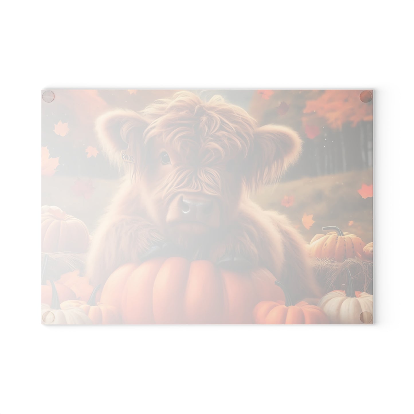 🍂🐮 Autumn Highland Calf Cutting Board – Rustic Fall Kitchen Décor with Pumpkins & Falling Leaves 🎃🍁