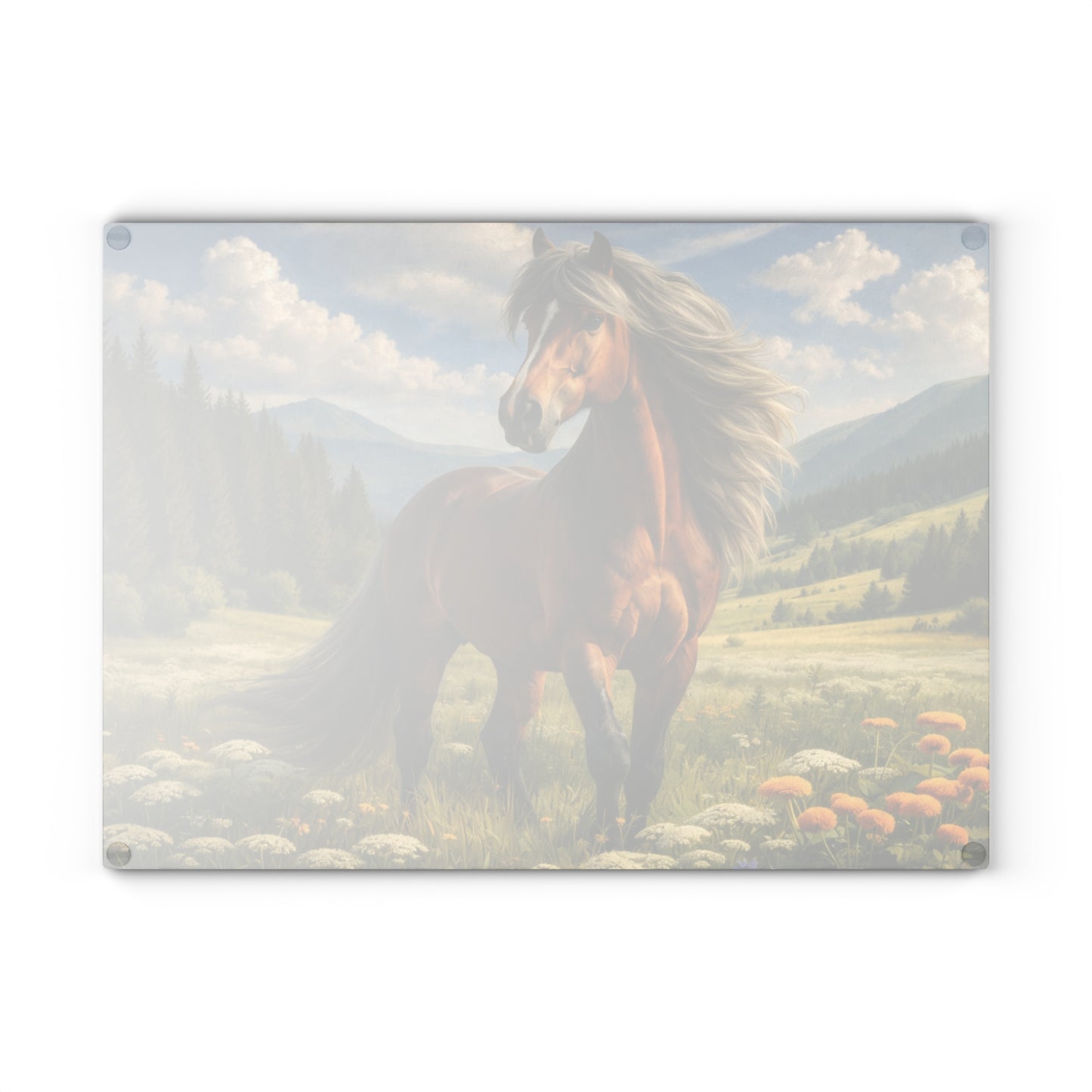 Majestic Horse in Mountain Meadow Glass Cutting Board – Western Farmhouse Horse Lover Kitchen Decor