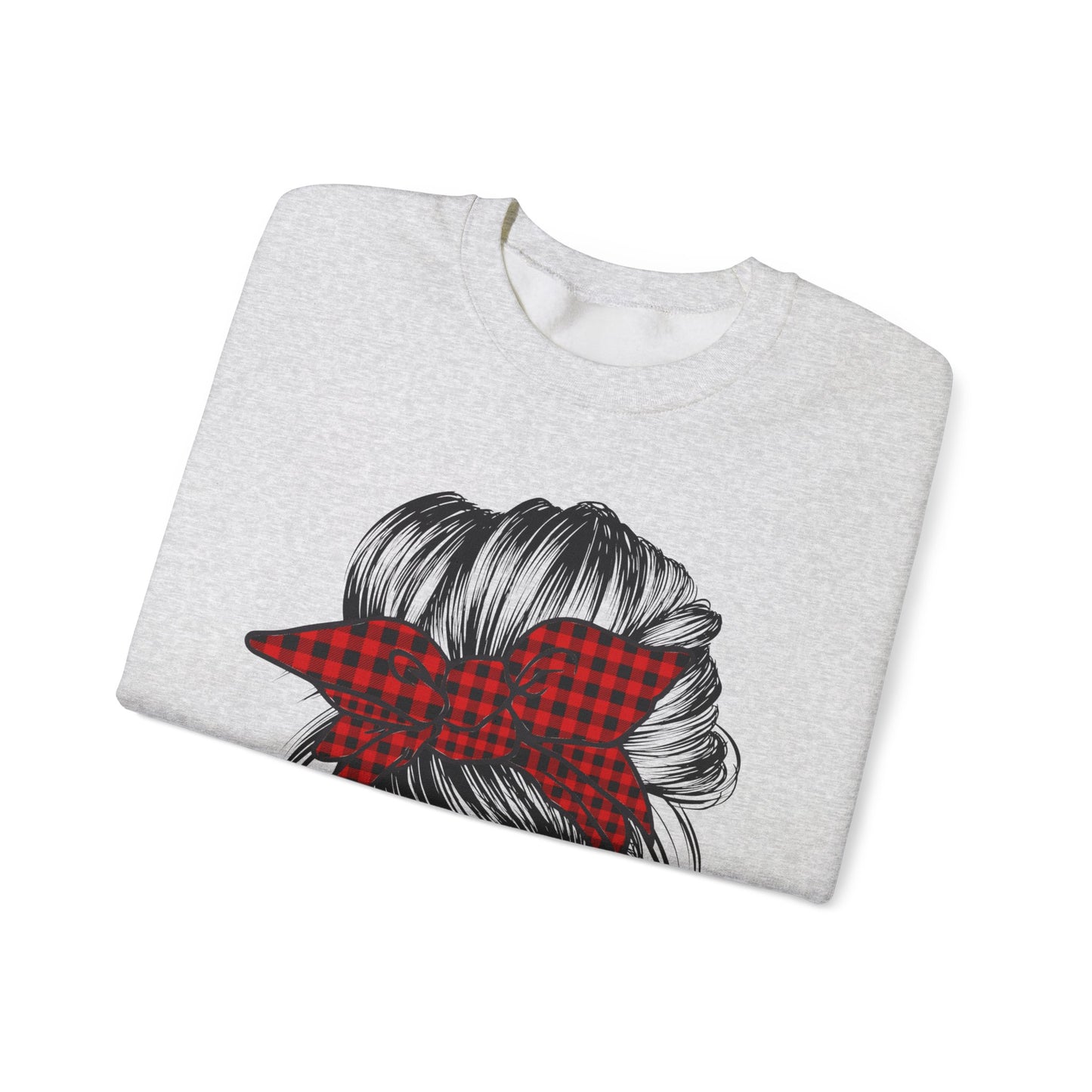 🎅✨ Santa Baby Buffalo Plaid Hair Bun Sweatshirt – Festive Holiday Vibes ❤️🖤