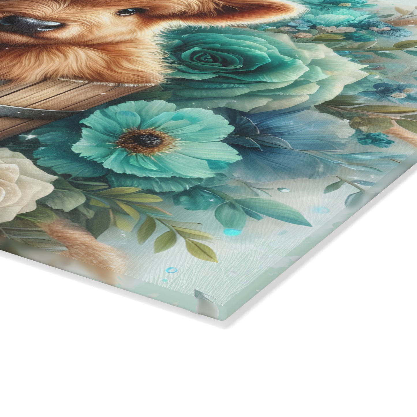 🐮 Highland Calf in a Bucket Cutting Board – Rustic Charm Meets Floral Elegance 🌿