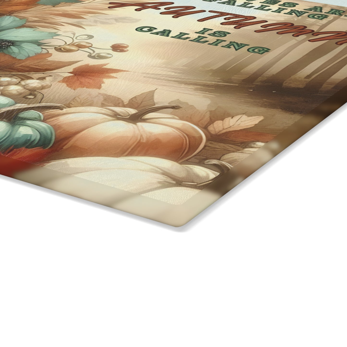 🍂 Leaves Are Falling, Autumn Is Calling – Pumpkin Art Glass Cutting Board