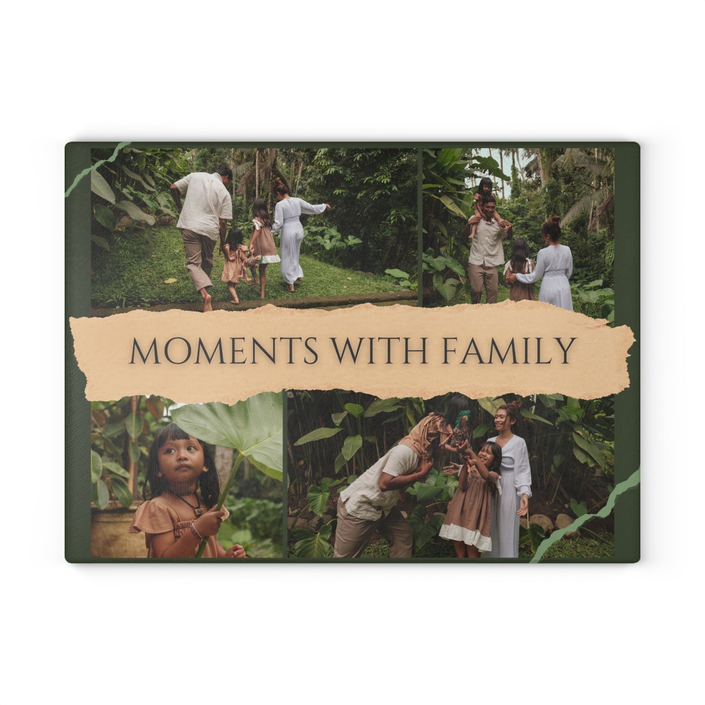 Moments with Family Photo Collage Glass Cutting Board – Personalized Family Memory Keepsake