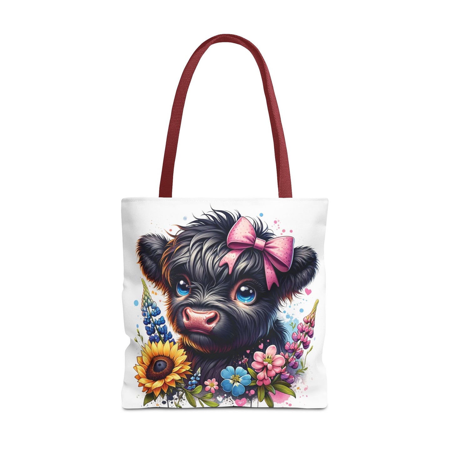 🌸 Black Highland Calf Floral Tote Bag – Sweet Style for Every Age 🐮👜