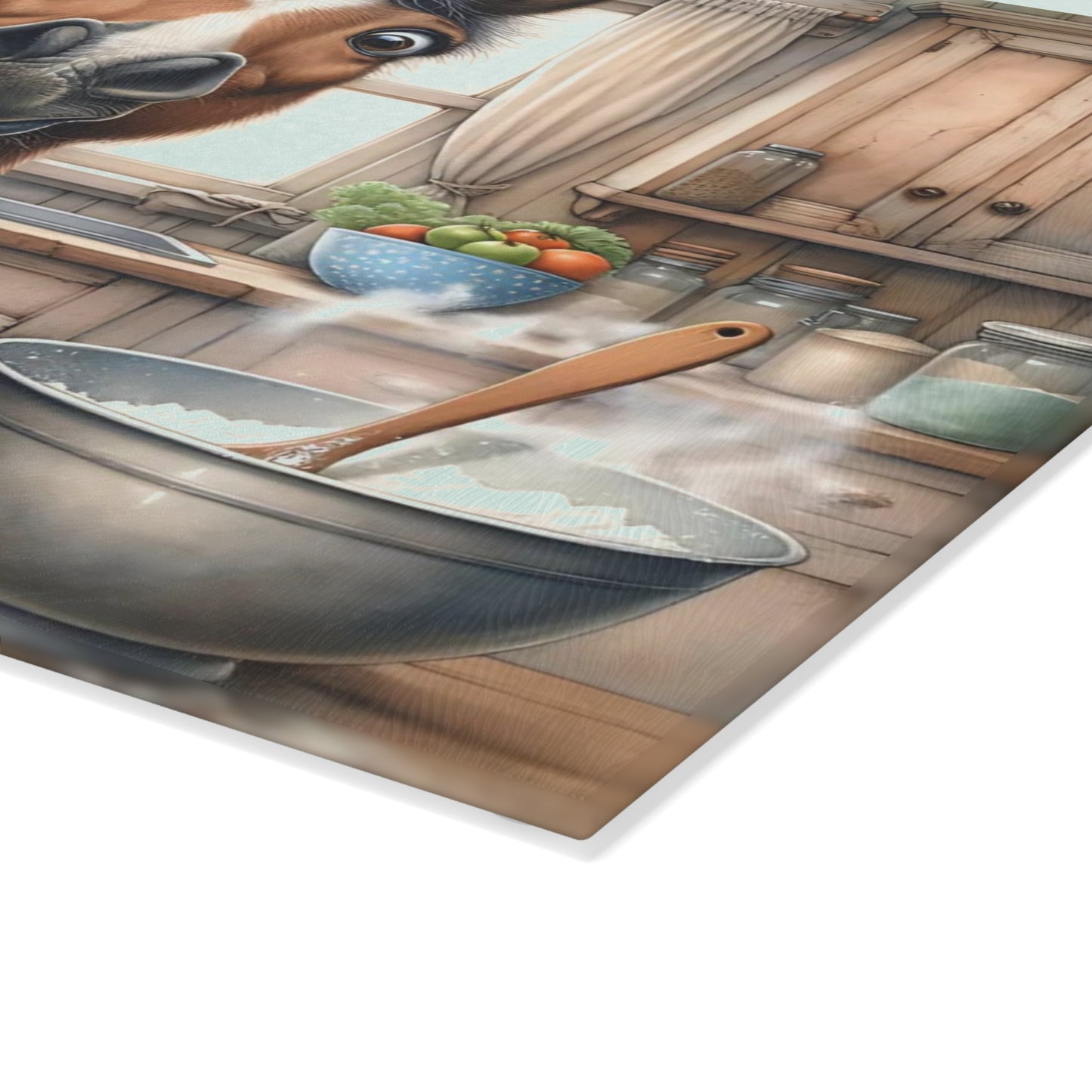 🐴🍪 “Baking Buddy Horse” Glass Cutting Board – Cozy Laughs for Your Kitchen