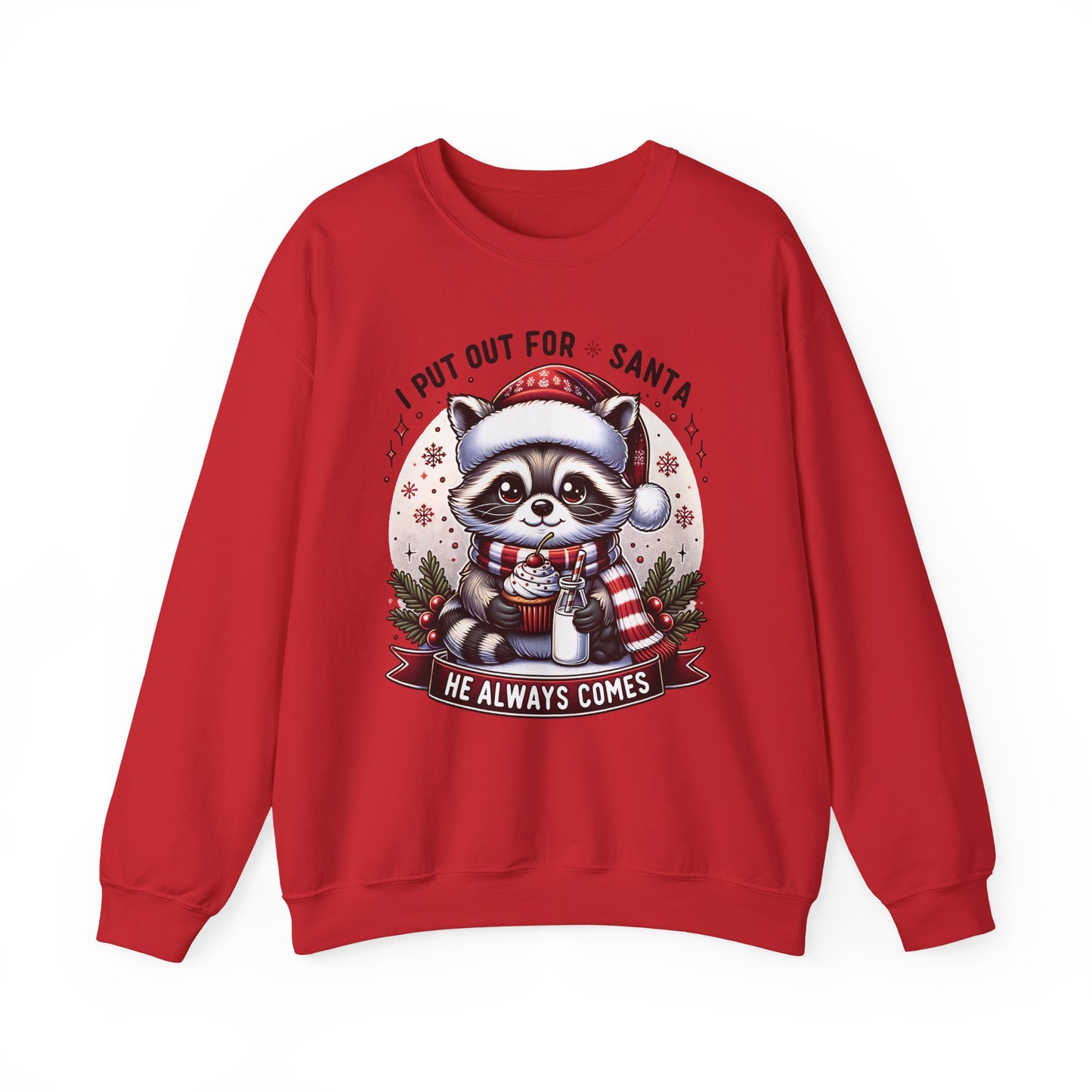 🎄🦝 “Naughty Raccoon Cocoa” Christmas Crewneck – Cute, Cozy & A Little Cheeky