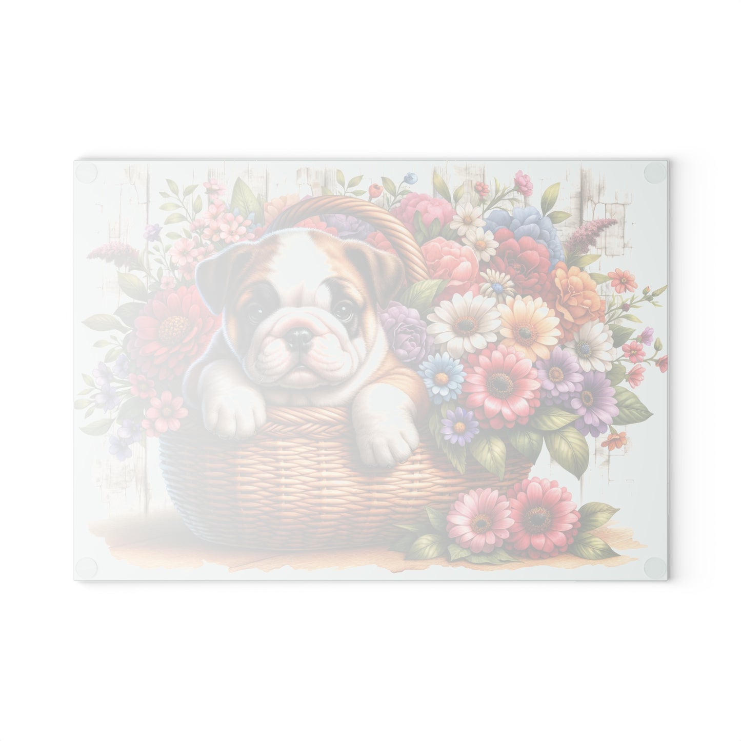🐾 English Bulldog in Bloom Basket Cutting Board – Rustic Elegance for Your Kitchen 🌺