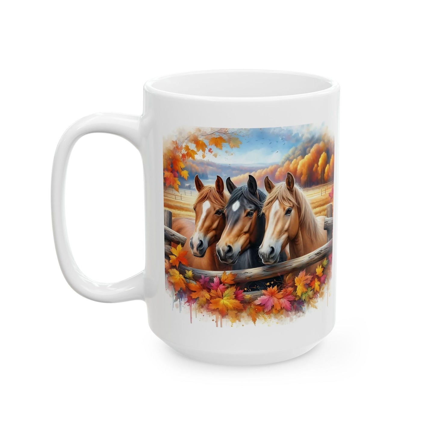 🐴🍂 Autumn Horses Mug – Fall Farm Coffee Cup with Rustic Charm ☕🍁