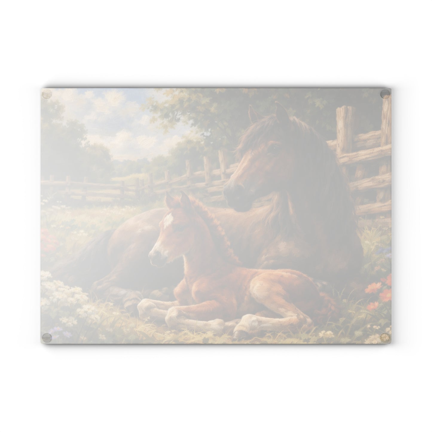 Mare and Foal Glass Cutting Board – Horse Lover Farmhouse Kitchen Decor