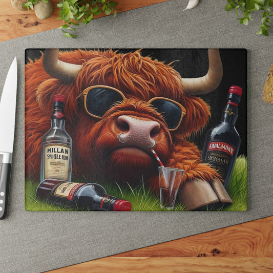 Tabla de cortar de vaca, tabla de cortar de vidrio templado, tabla de charcutería, tabla de cortar, regalo de inauguración de la casa, tabla de cortar personalizada, regalo de whisky