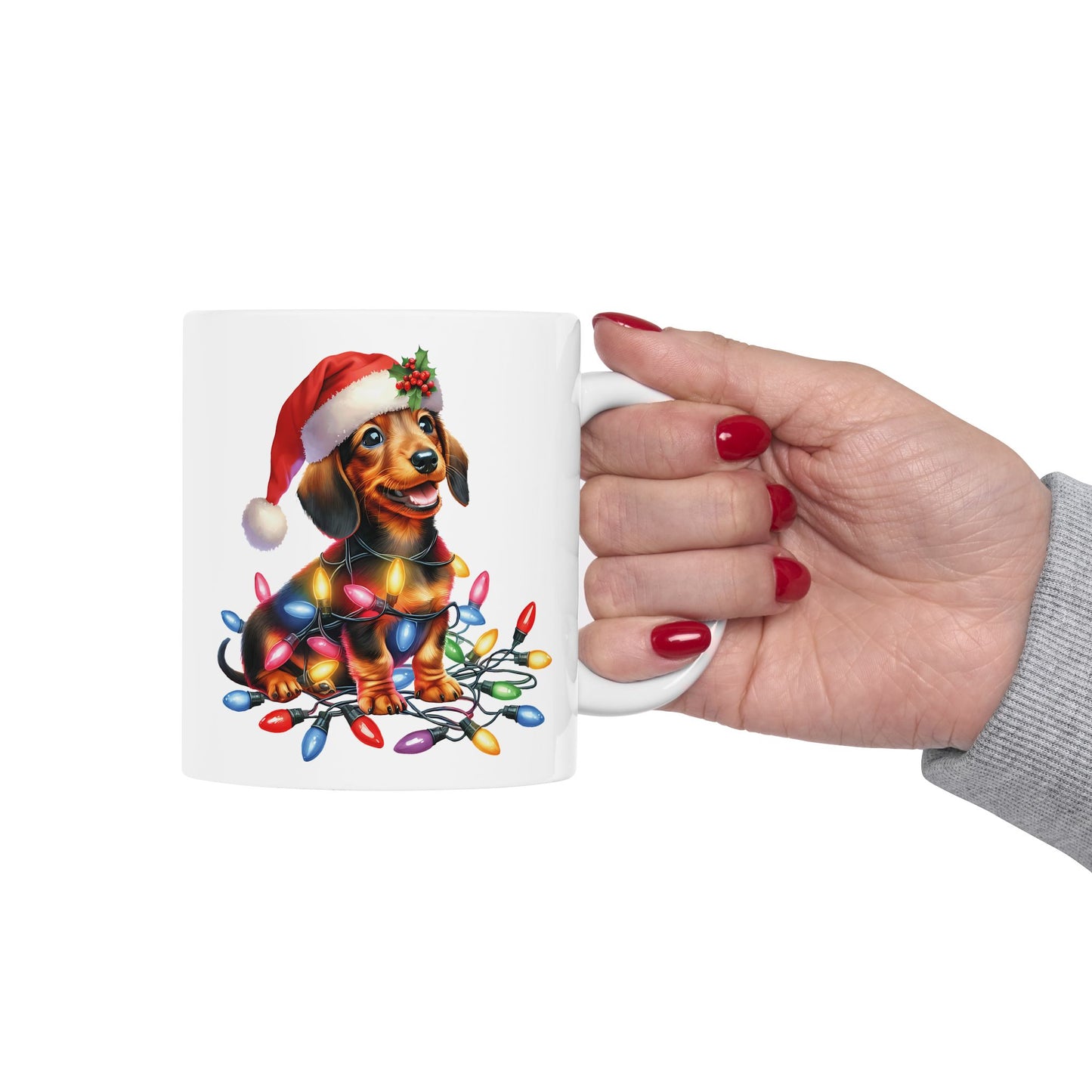🎄 Dachshund Christmas Lights Mug – Festive Wiener Dog Cheer in Every Sip 🎁