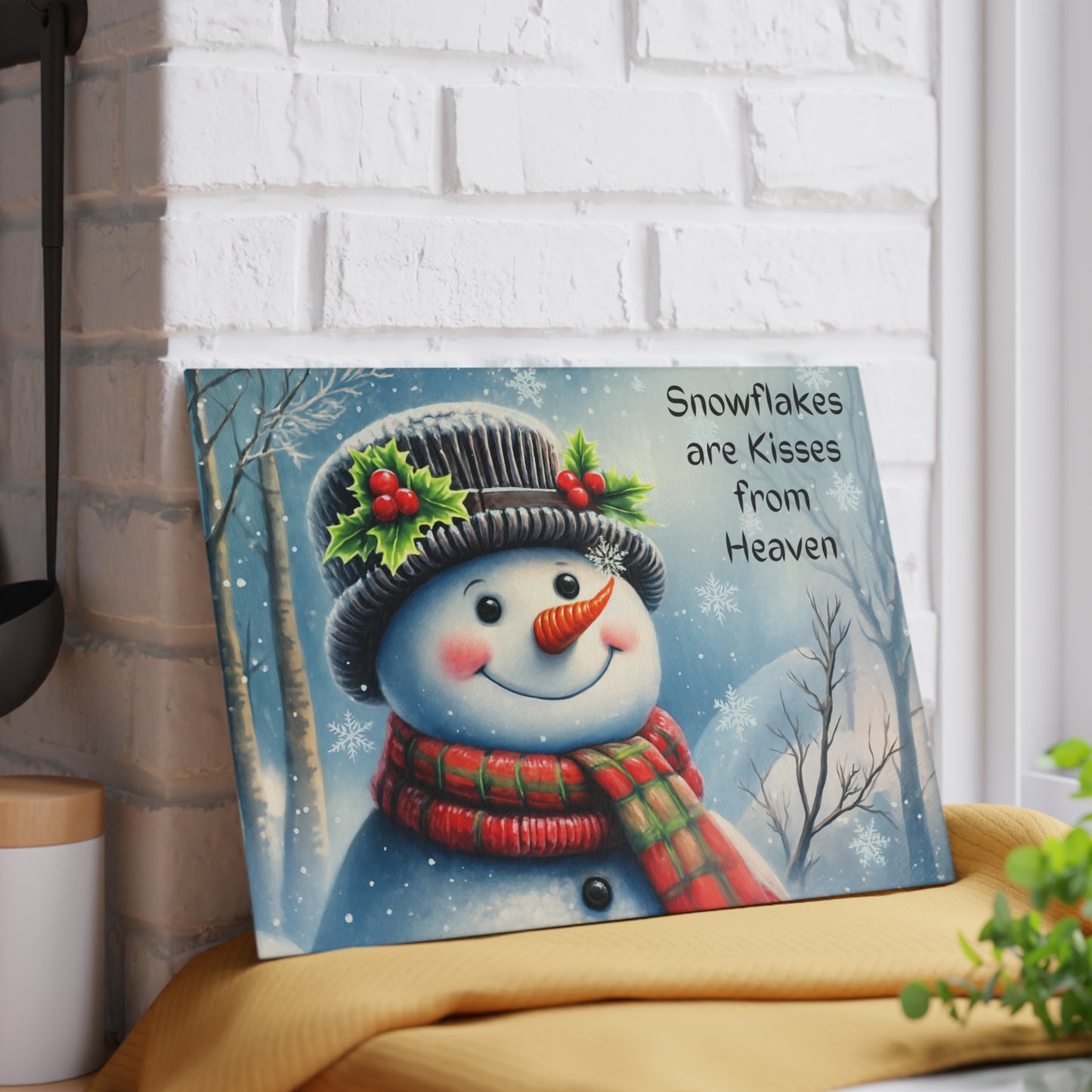 ⛄️❄️ “Snowflakes Are Kisses from Heaven” Tempered Glass Board – Cozy Winter Smiles