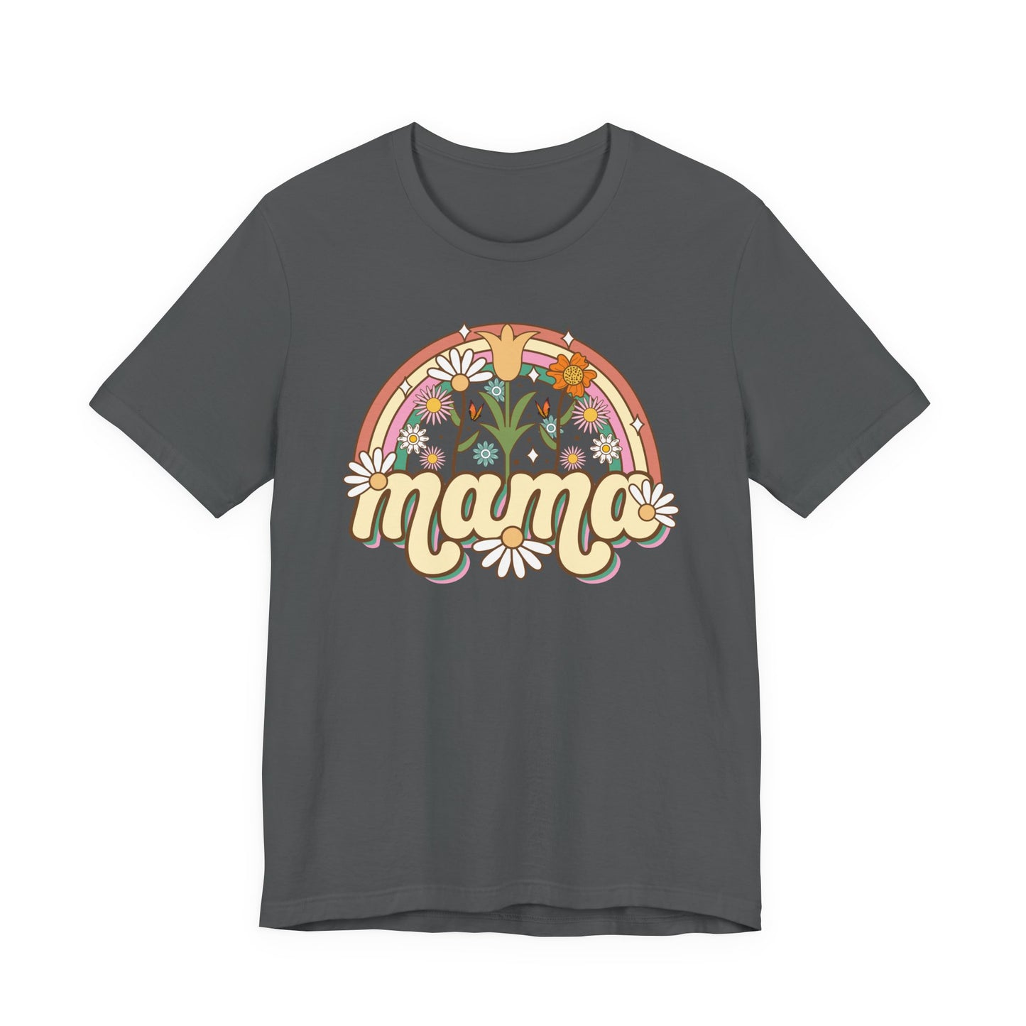 🌼🌈 Retro Floral Mama T-Shirt – Boho Rainbow Graphic Tee for Moms 🌻✨