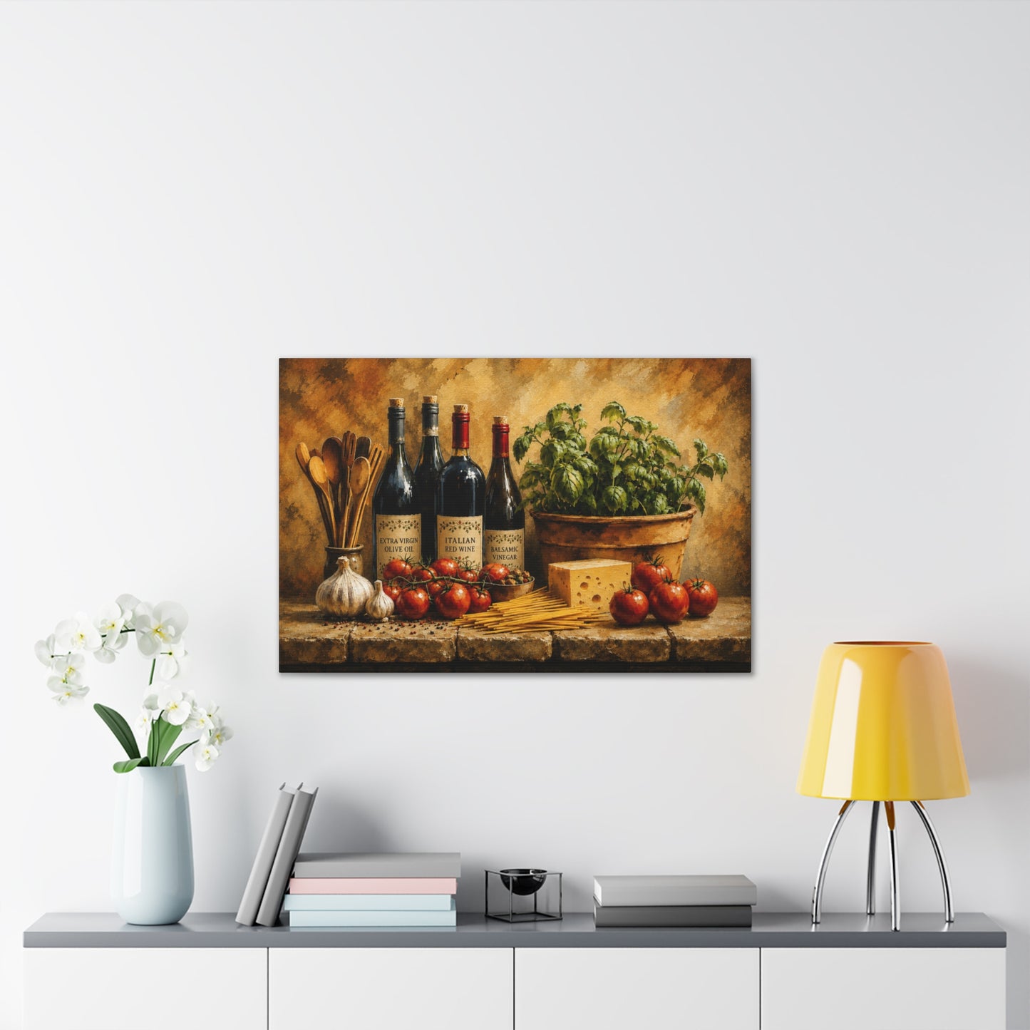 Rustic Italian Kitchen Stretched Canvas Wall Art – Tuscan Kitchen Decor – Italian Food & Wine Canvas
