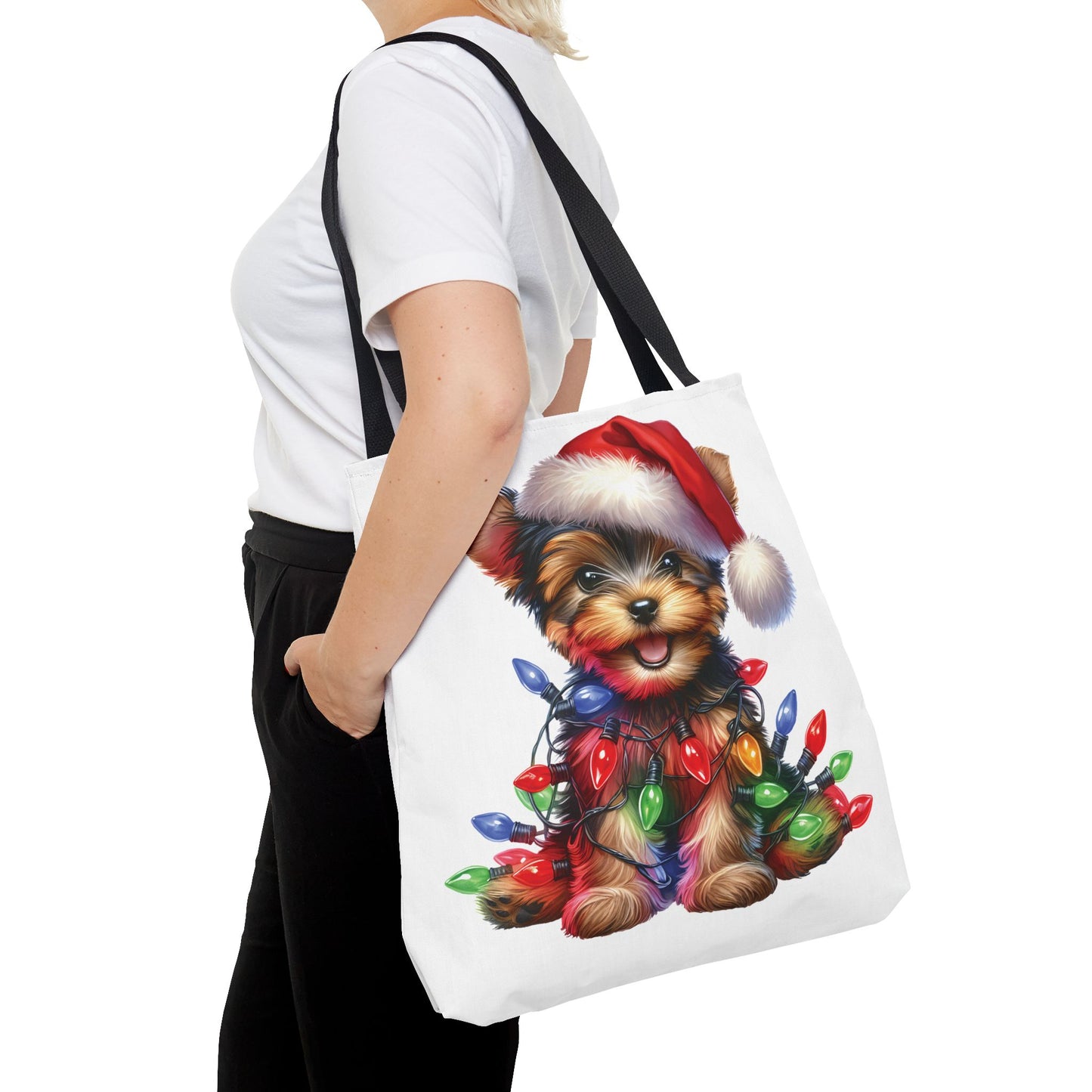 🎄 Yorkie Christmas Lights Tote Bag – Holiday Cheer in Every Carry 🎁