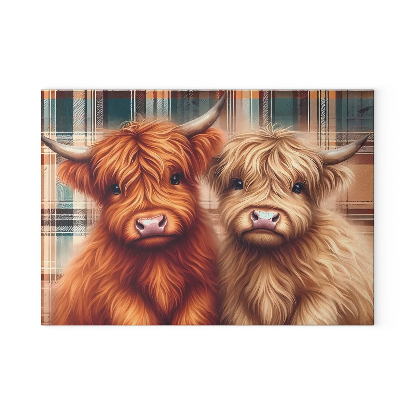 🐂 Plaid Highland Cow Pair Cutting Board – Country Charm with Cozy Cottage Style