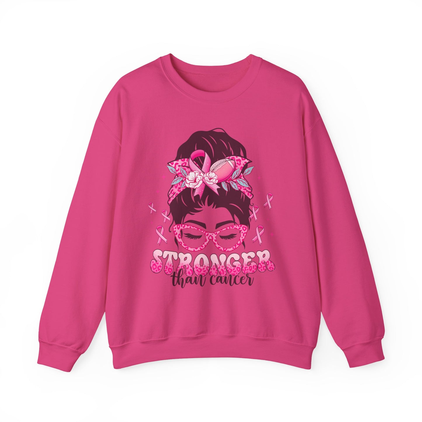 💪🎀 Stronger Than Cancer Sweatshirt – Bold Leopard Print Breast Cancer Awareness Crewneck