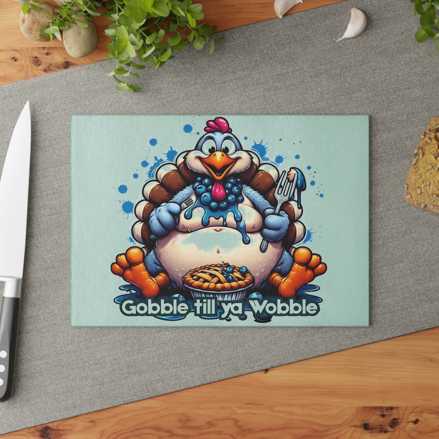 🦃🥧 Gobble Till Ya Wobble Cutting Board – Fun Thanksgiving Kitchen Décor with Playful Turkey & Pie 🎉🍽️
