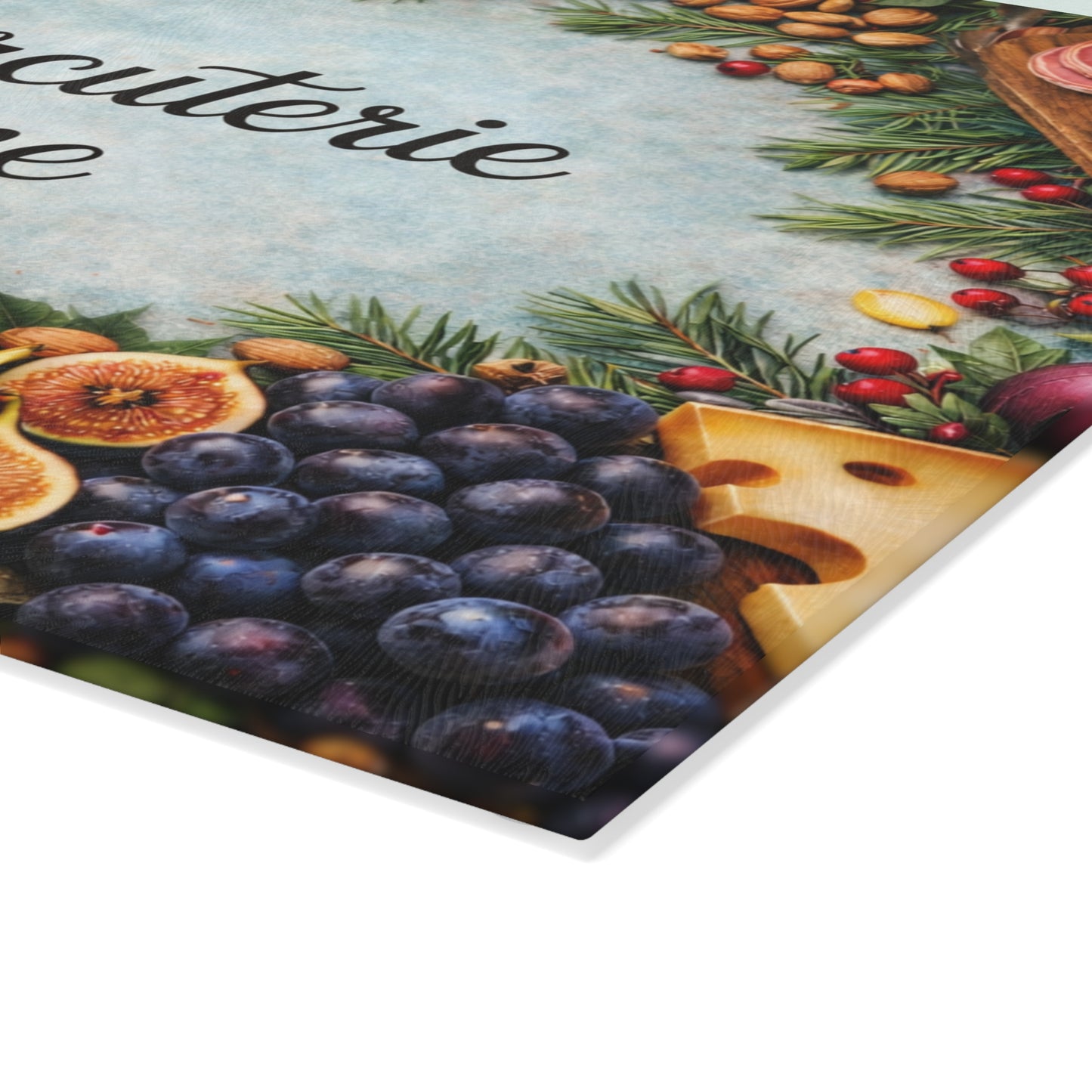 “Charcuterie Time” Festive Entertaining Glass Cutting Board – Holiday Kitchen Décor