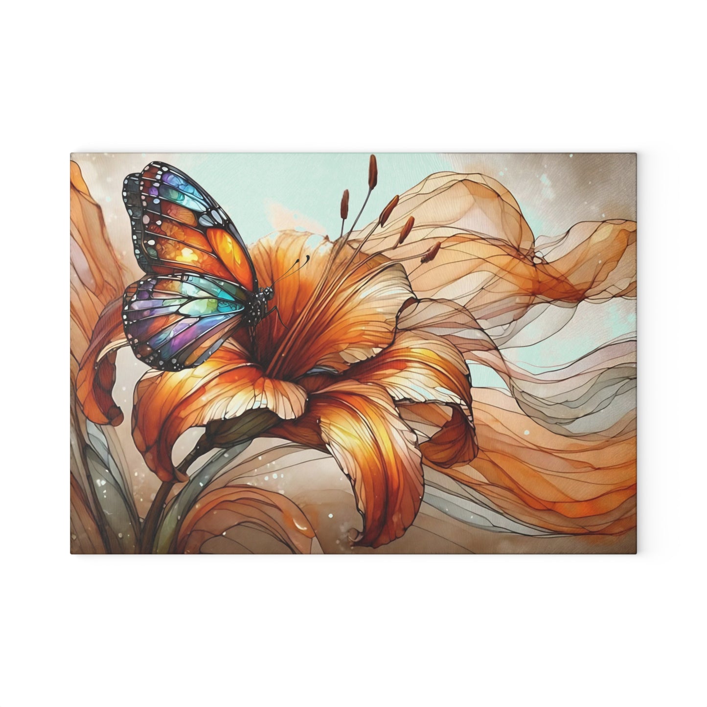 Flower & Butterfly Tempered Glass Cutting Board – A Touch of Nature’s Grace