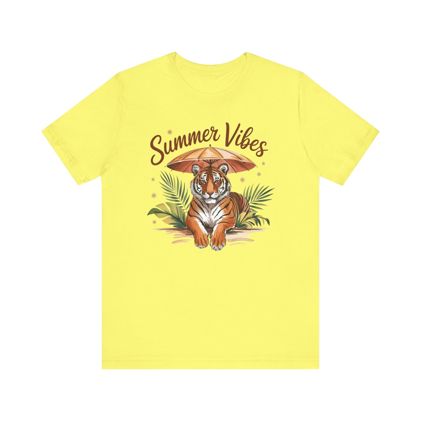 Camiseta Summer Vibes Tiger – Gráfico de palmeras de la selva con paraguas | Múltiples opciones de color