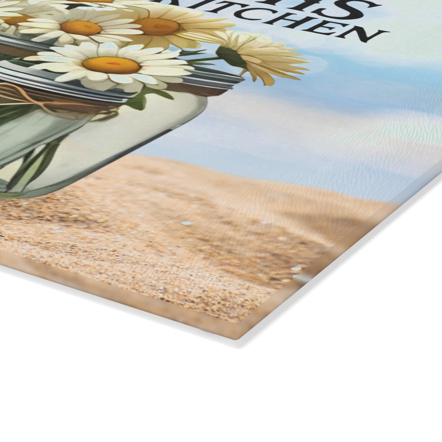 Tabla de cortar de vidrio, Bendice esta cocina, decoración de playa, cocina costera, cocina de granja, tabla de charcutería, tabla de cortar personalizada, flores