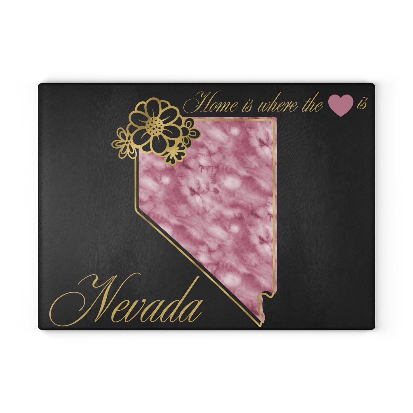 🩷 Nevada State Floral Cutting Board – Watercolor Rose Marble with Golden Script Elegance