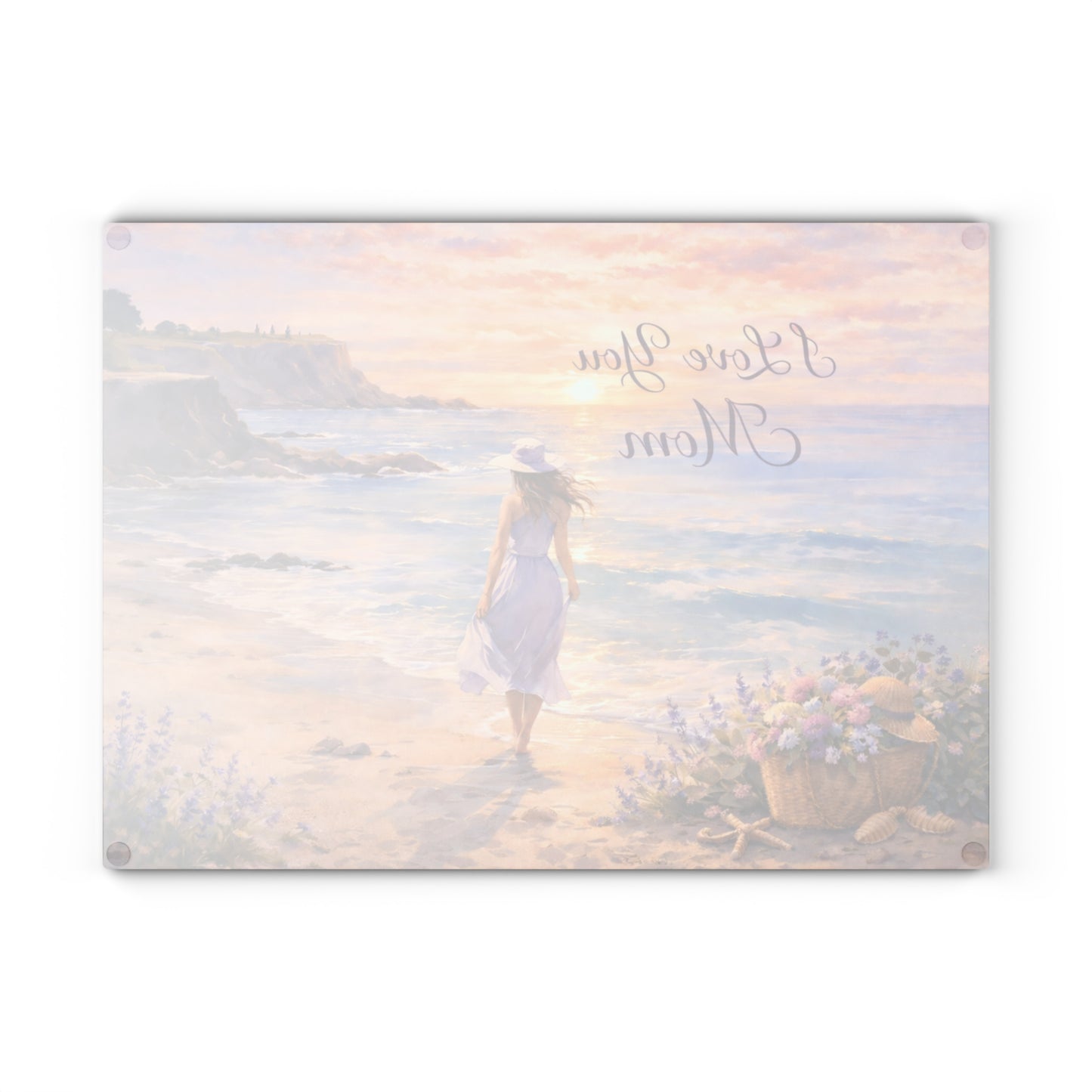 “I Love You Mom” Beach Sunset Glass Cutting Board – Mother’s Day Gift for Mom