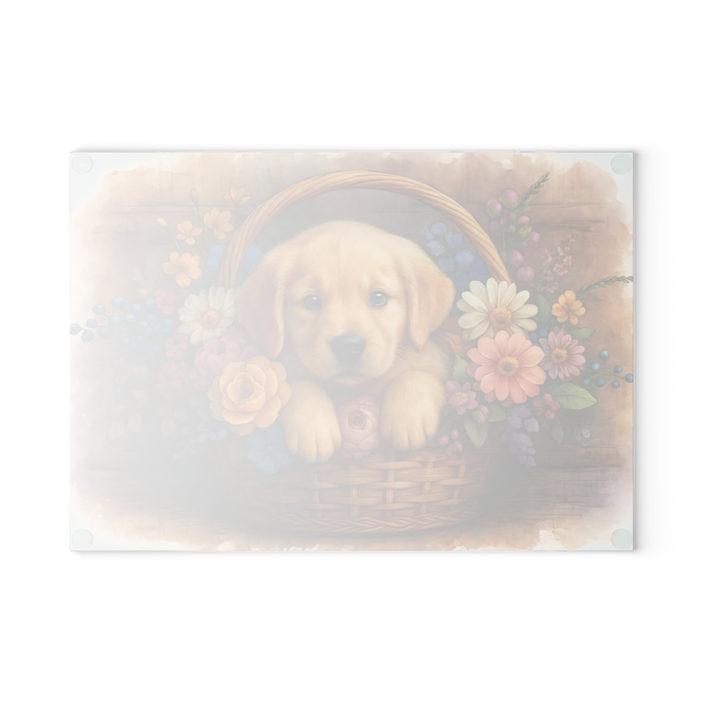 🐾🌼 Golden Puppy in Basket Cutting Board – Timeless Sweetness for Your Kitchen 🌸