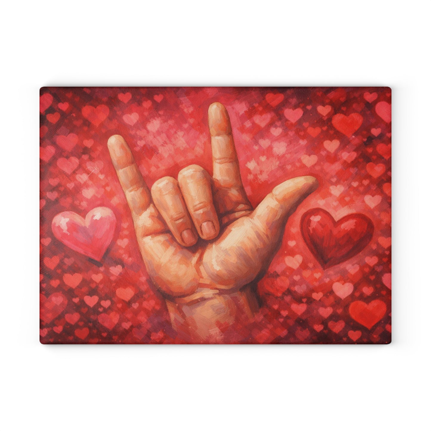Sign Language “I Love You” Glass Cutting Board – Heartfelt ASL Art Kitchen Display