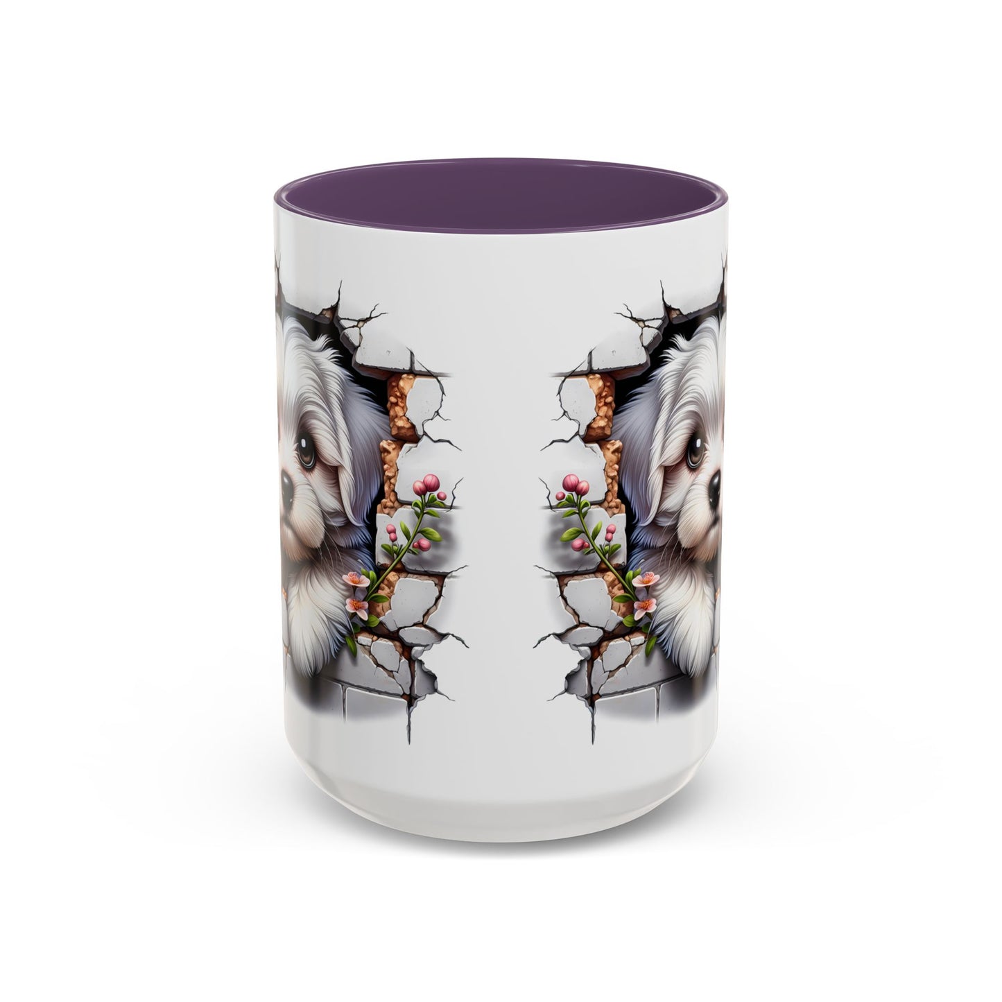 🎀🐶 Maltese Puppy Accent Mug – Cute Peek-Through Dog Design for Animal Lovers ☕💖