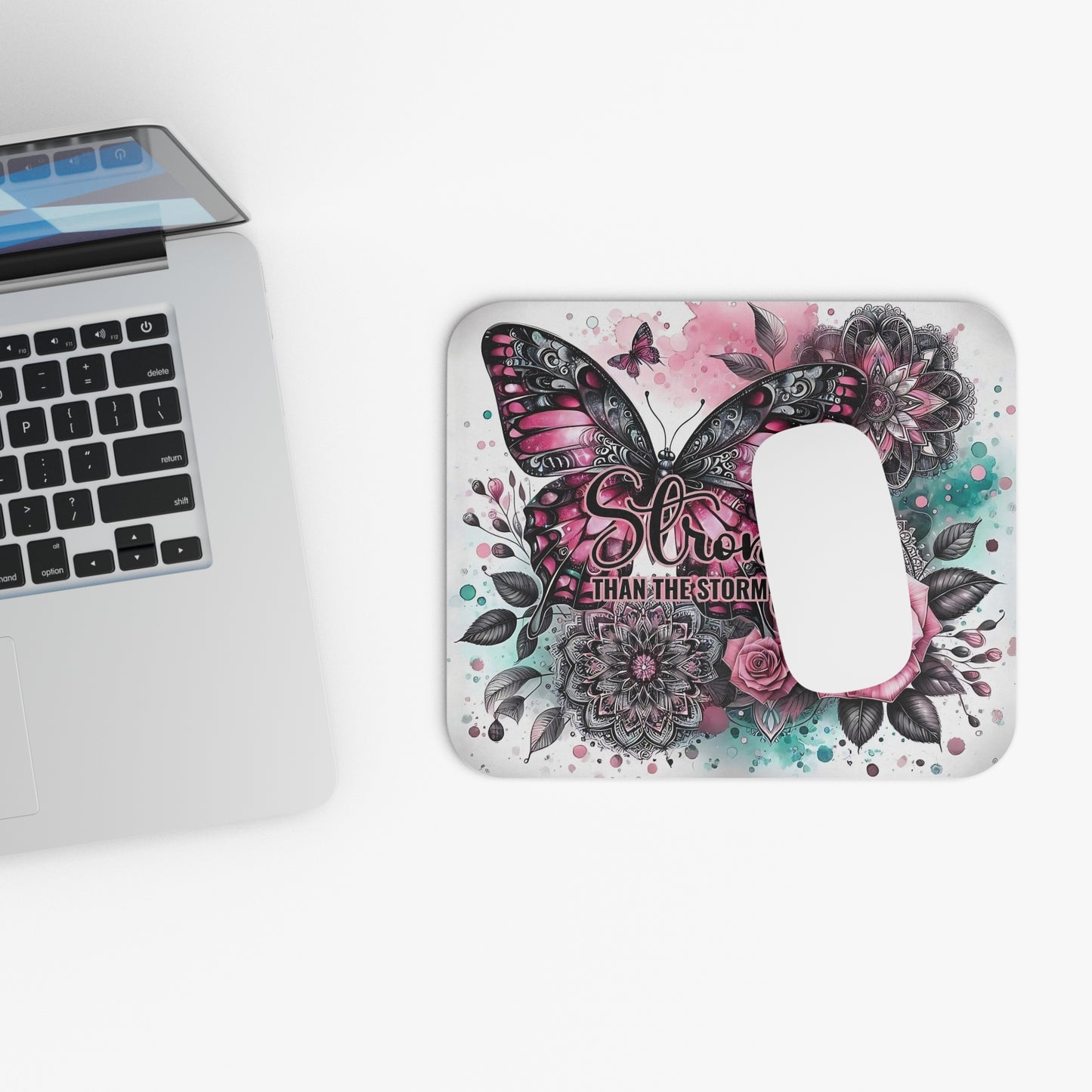🖱️🦋 Stronger Than The Storm Butterfly Mouse Pad – Inspirational Floral Desk Art