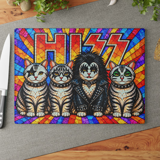 Hiss Cats Stained-Glass-Look Glass Cutting Board – Funny Rock Cats Kitchen Decor