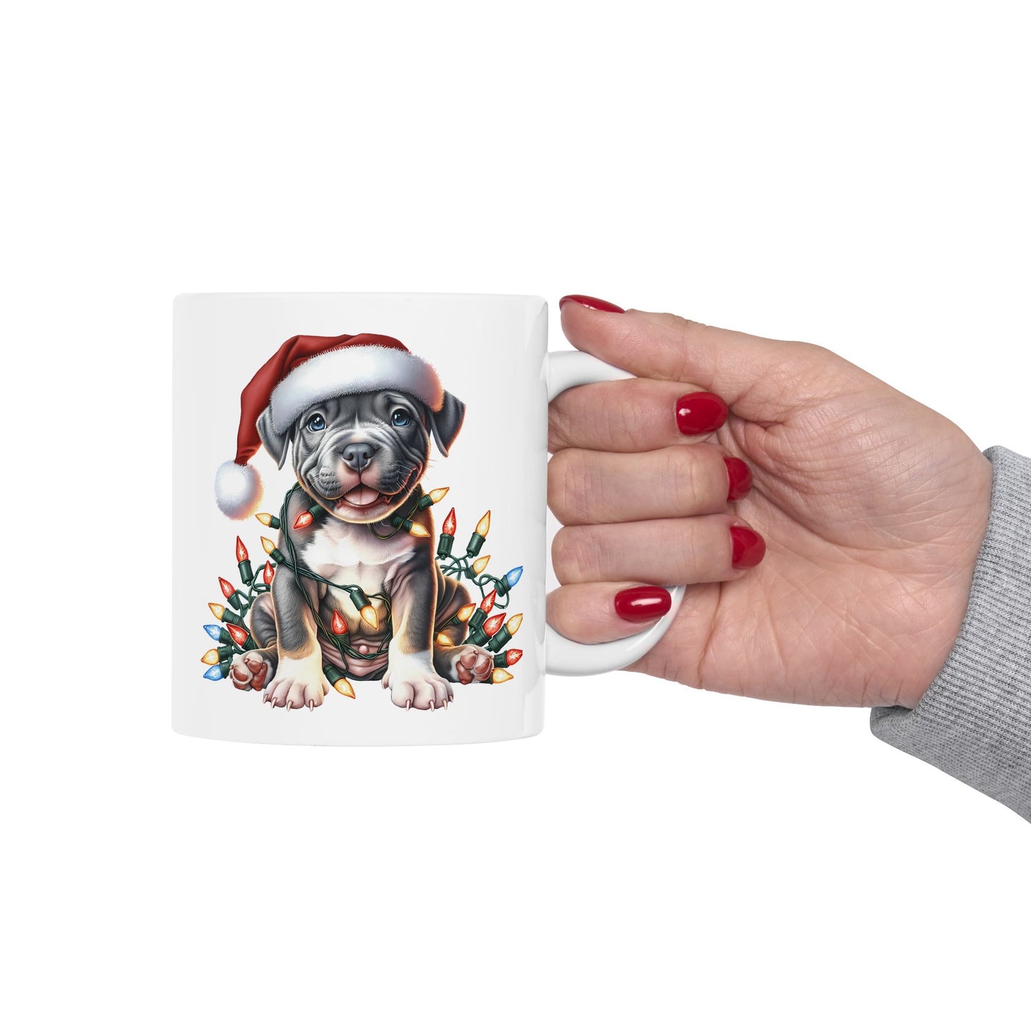 🎄 Pitbull Christmas Lights Mug – Holiday Cheer for Dog Lovers 🐾