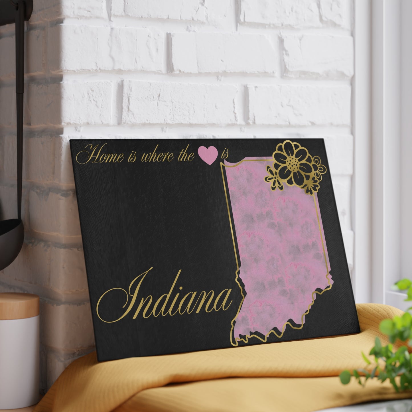 💗 Indiana State Cutting Board – Blushing Florals & Heartfelt Charm