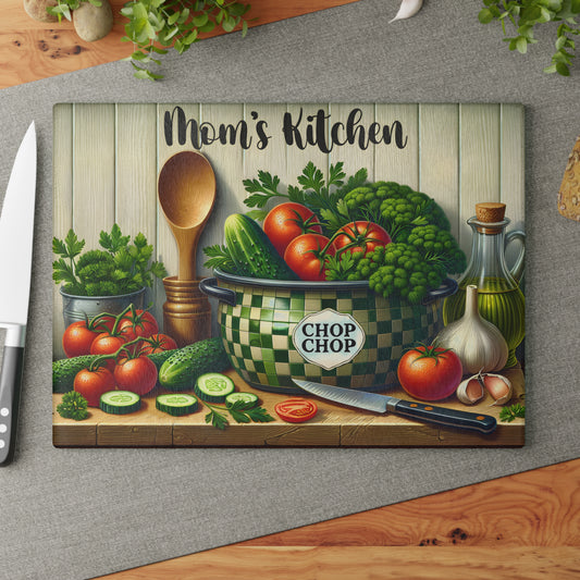 🔪 Mom’s Kitchen ‘Chop Chop’ Cutting Board – Fresh Garden Style with a Slice of Sass