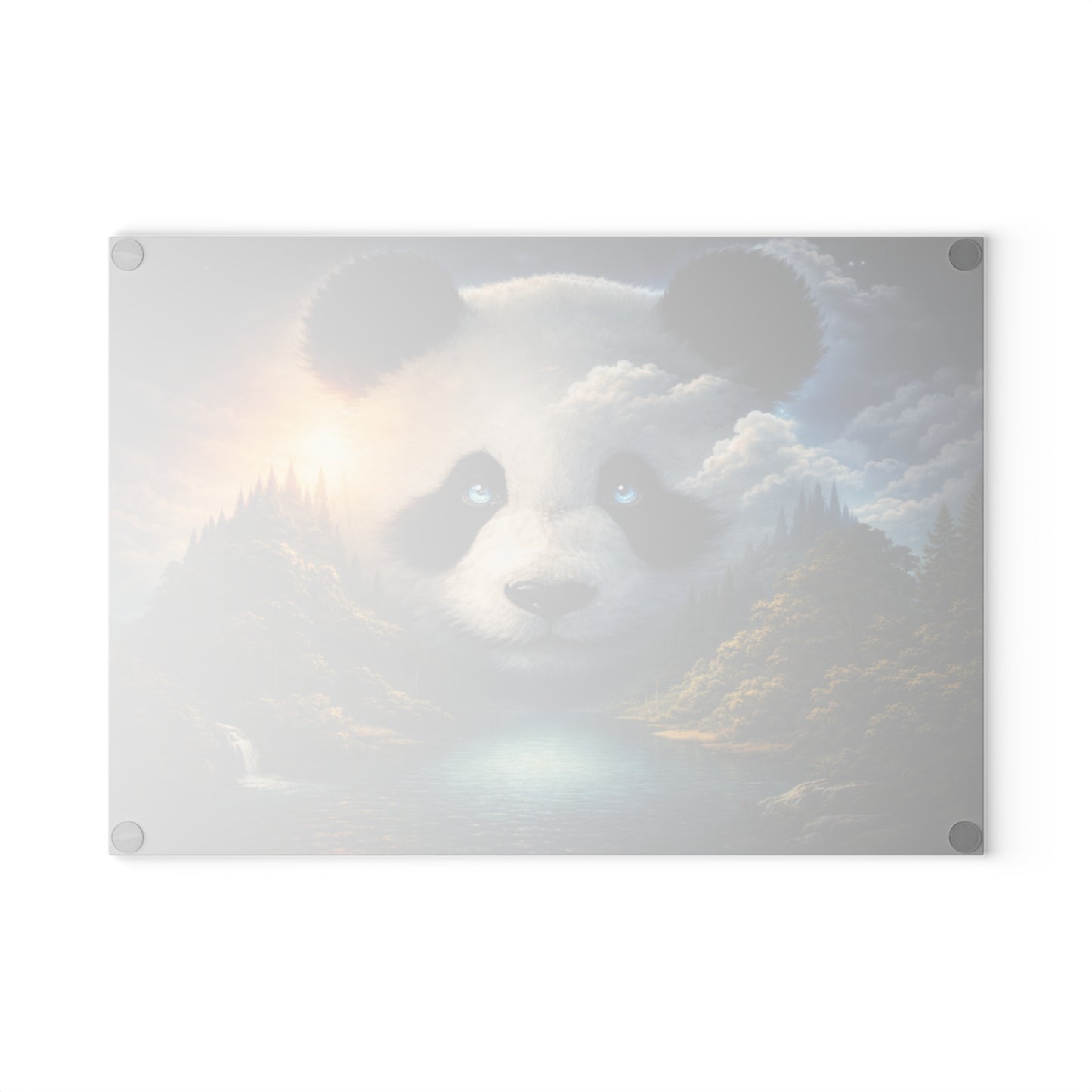Panda Mountain Landscape Glass Cutting Board – Serene Wildlife Nature Artwork