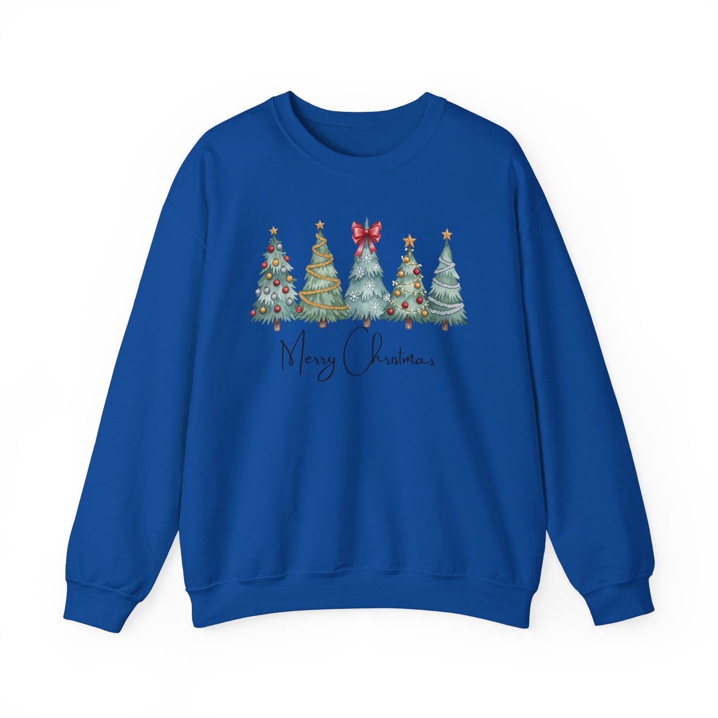 🎄✨ Merry Christmas Trees Sweatshirt – Bold Patterns & Festive Cheer