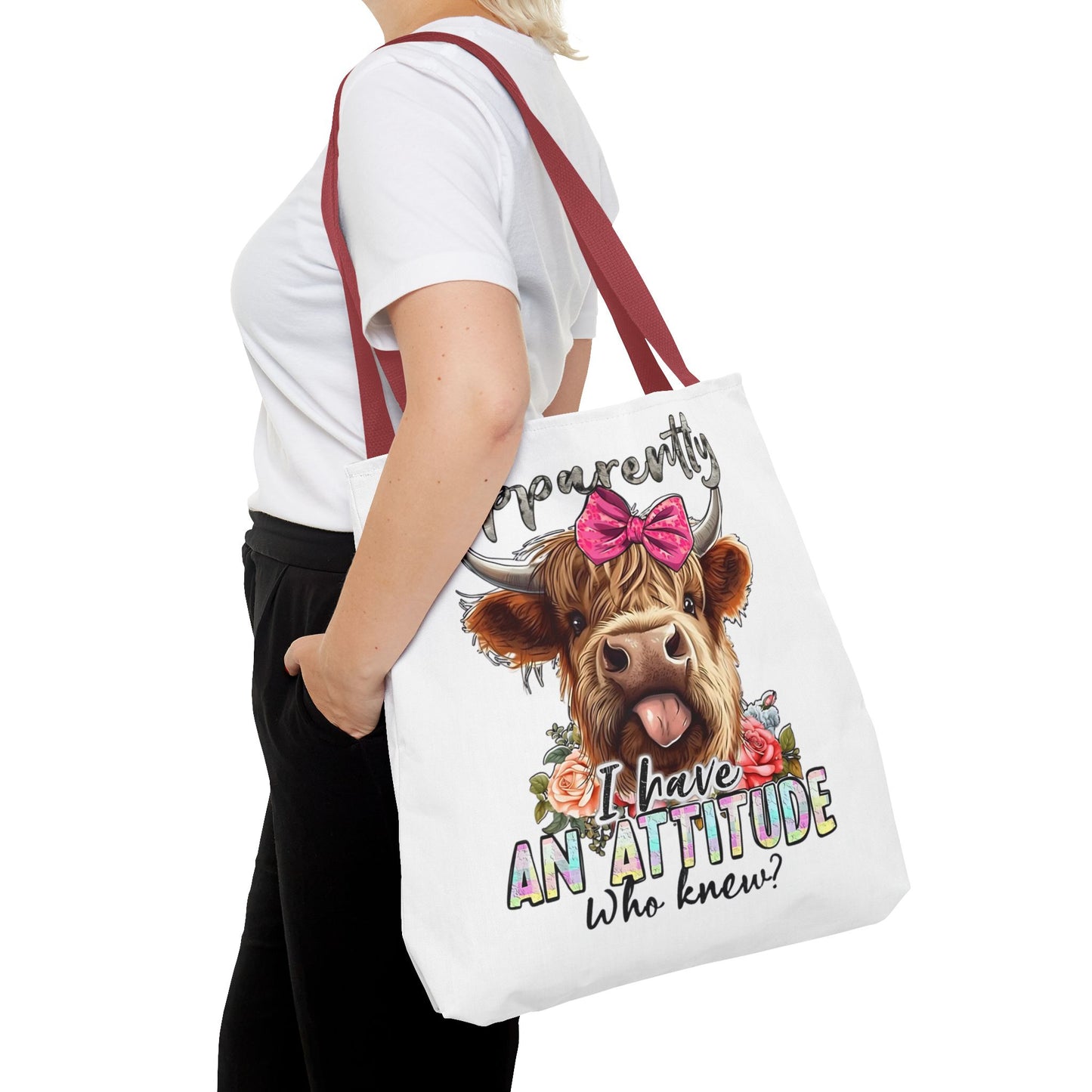 🐄 Al parecer, tengo actitud: bolso tote Sassy Cow con lazo rosa 🌸