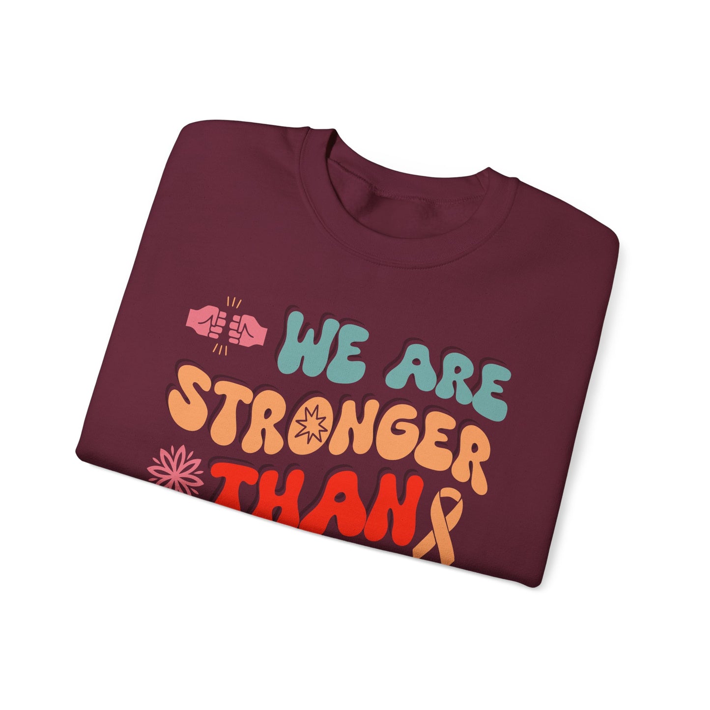 💪🌸 We Are Stronger Than Cancer Sweatshirt – Retro Breast Cancer Awareness Crewneck