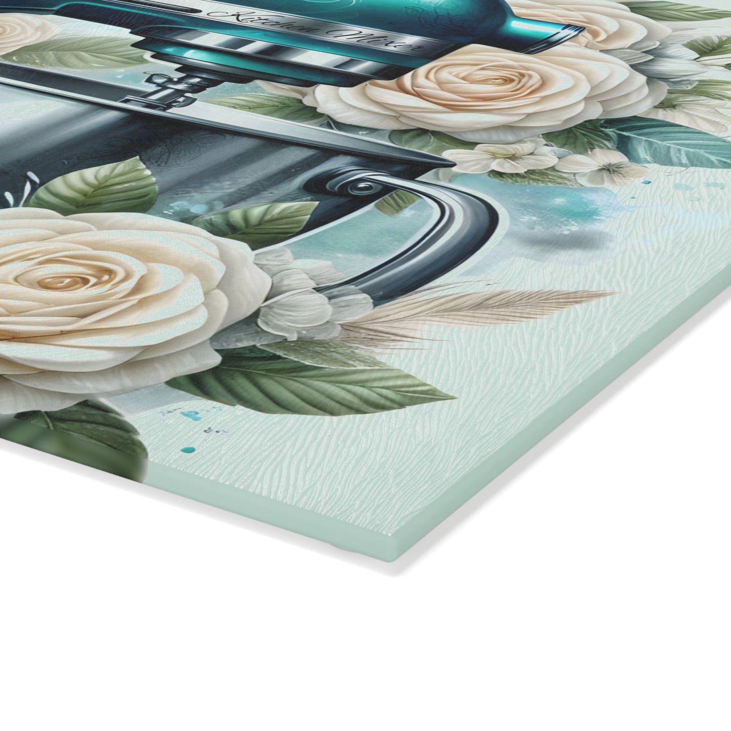🌸 Teal Kitchen Mixer Cutting Board – Floral Elegance for Your Kitchen 🌿