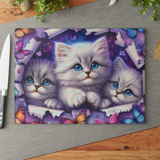 🐱 Blue-Eyed Kittens & Butterflies Cutting Board – Whimsical Charm for Your Kitchen 🦋