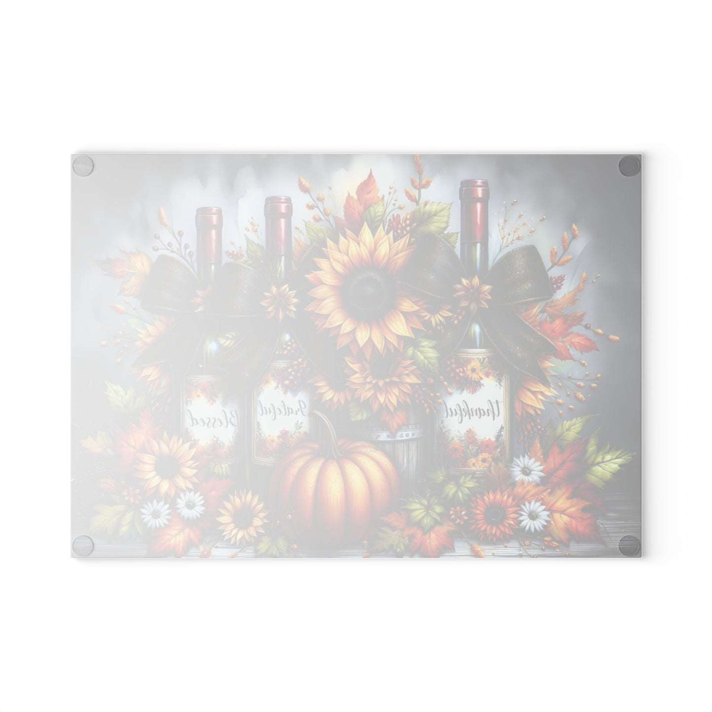 🍂🍷 “Thankful • Grateful • Blessed” Sunflower Wine Trio – Glass Cutting Board