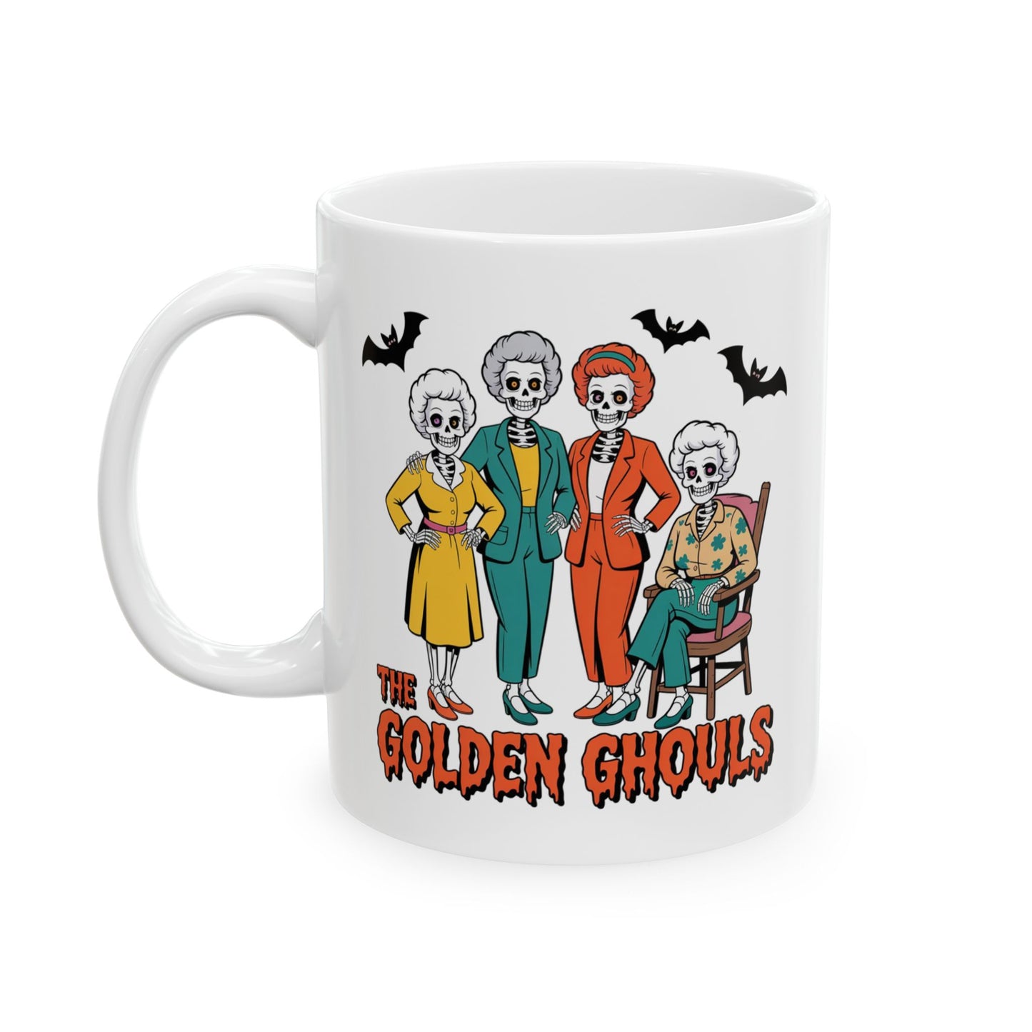 💀👵 The Golden Ghouls Mug – Funny Skeleton Halloween Coffee Cup 🎃☕