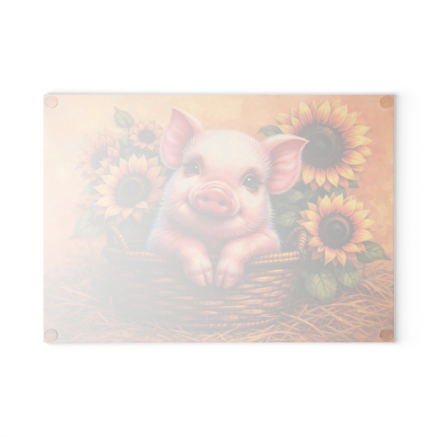 Sunflower Piglet Glass Cutting Board – Whimsical Farmhouse Kitchen Decor