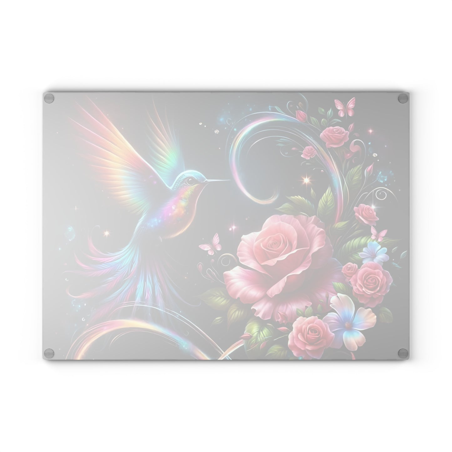 Hummingbird & Roses Tempered Glass Cutting Board – Floral Kitchen Decor, Spring Gift, Mother’s Day Present