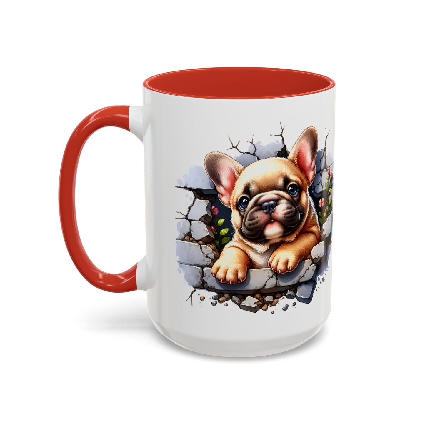 🐾☕ Tan French Bulldog Puppy Accent Mug – Sweet Peek-Through Pup Design ✨